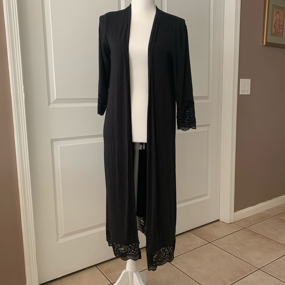 SOMA lace trim micro dots black duster/robe - Picture 4 of 8